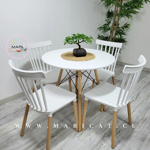Comedor Redondo Melamina 4 Sillas Windsor – Mesa 120cm