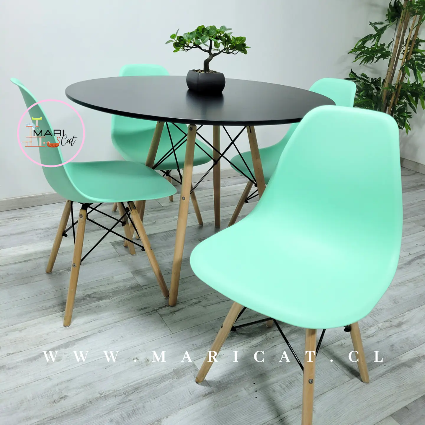 Mesa Eames MDF Redonda Melamina +4 Sillas Eames - Comedor  8