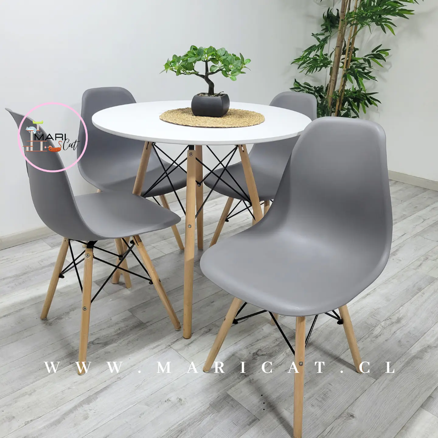 Mesa Eames MDF Redonda Melamina +4 Sillas Eames - Comedor  3
