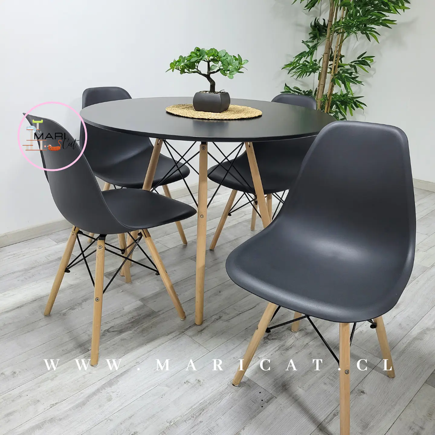 Mesa Eames MDF Redonda Melamina +4 Sillas Eames - Comedor  1