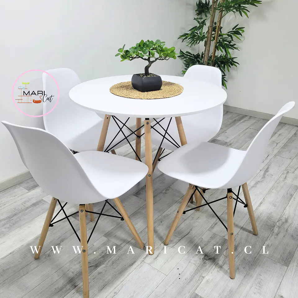 Mesa Eames MDF Redonda Melamina +4 Sillas Eames - Comedor  4