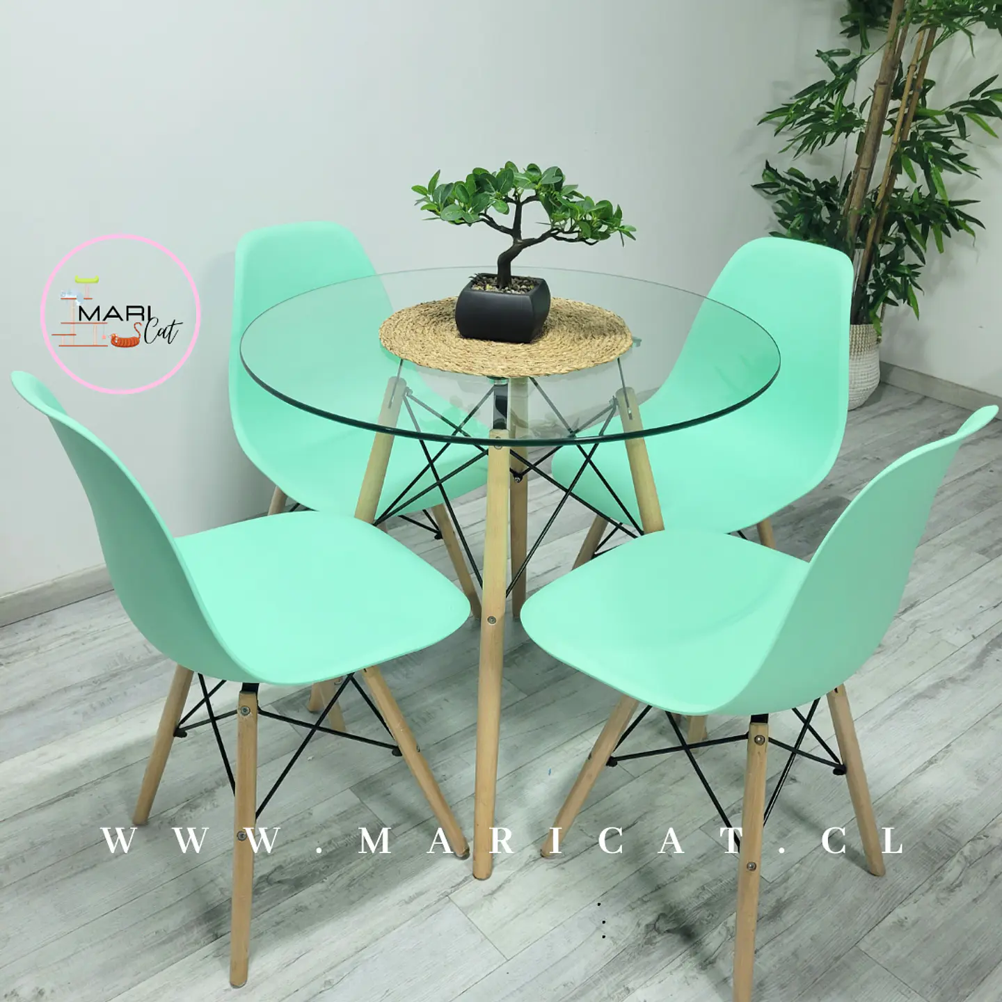 Comedor Redondo Vidrio 4 Sillas Eames – Mesa 80cm 1
