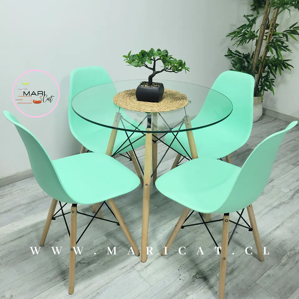 Comedor Redondo Vidrio 4 Sillas Eames – Mesa 80cm 1