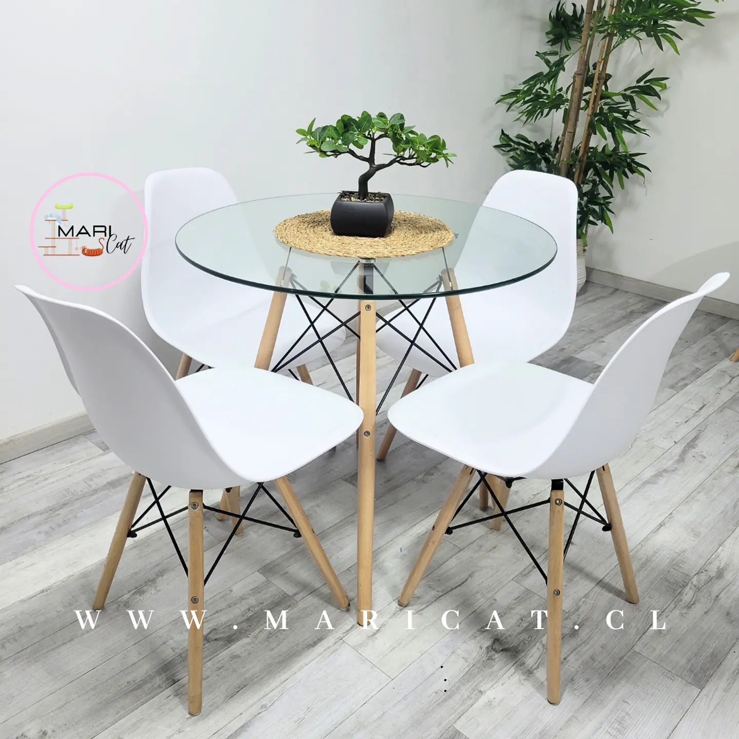Comedor Redondo Vidrio 4 Sillas Eames – Mesa 80cm 2