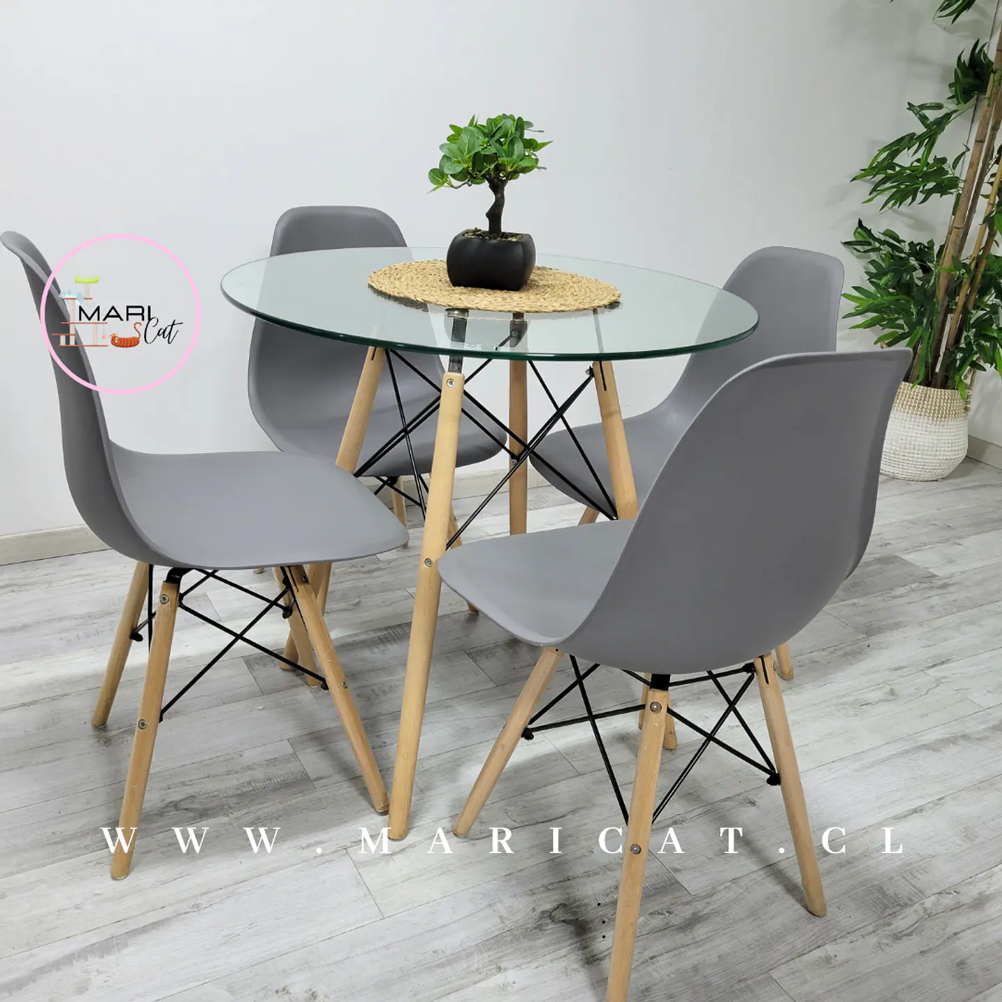 Comedor Redondo Vidrio 4 Sillas Eames – Mesa 80cm 3