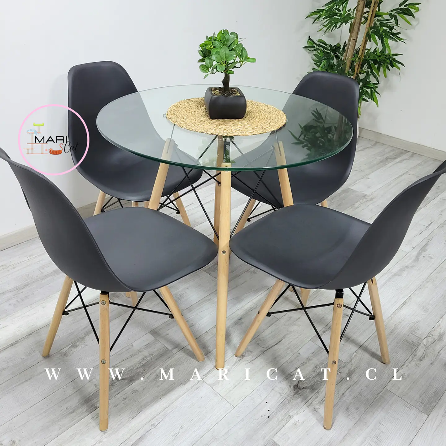 Comedor Redondo Vidrio 4 Sillas Eames – Mesa 80cm 4