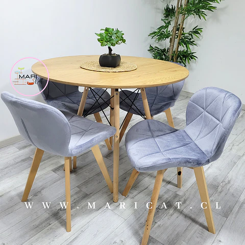 Comedor Redondo Melamina 4 Sillas Mariposa – Mesa 80cm