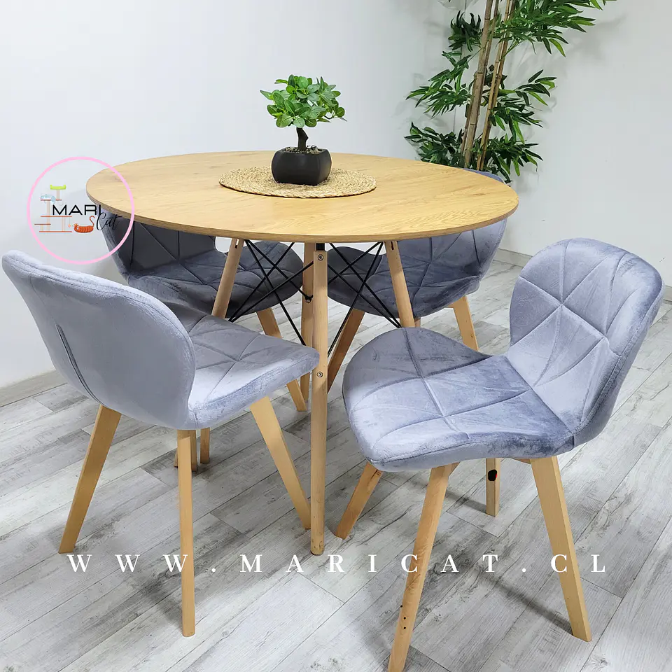 Mesa Eames Wood Redonda Melamina +4 Sillas Mariposa – Comedor  1