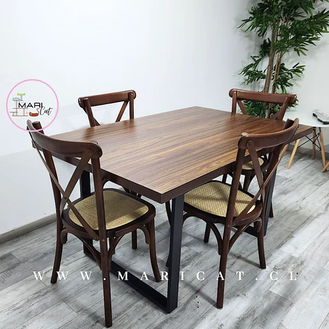 Comedor Rectangular MDF 4 Sillas Crossback – Mesa 100cm