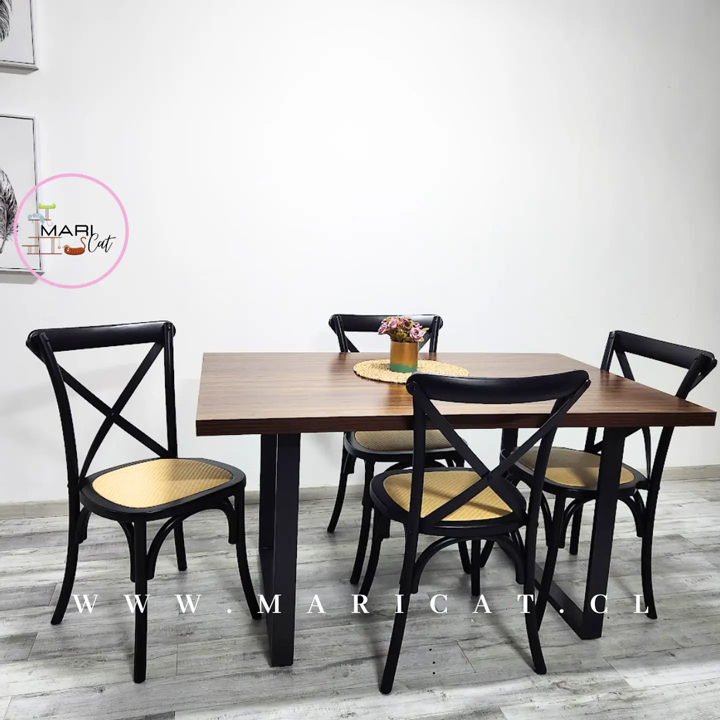 Comedor Rectangular MDF 4 Sillas Crossback – Mesa 140cm 3