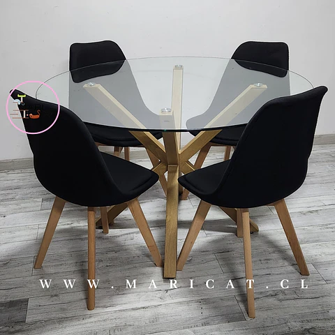 Comedor Redondo Madera 4 Sillas Tulip Lino – Mesa 100cm