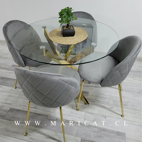 Comedor Redondo Vidrio 4 Sillas Velvet – Mesa 100cm