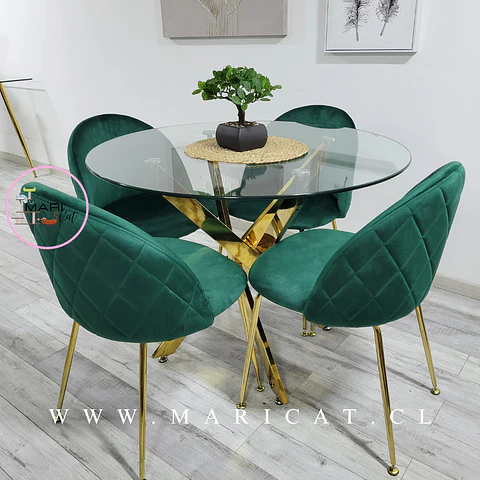 Comedor Redondo Vidrio 4 Sillas Velvet – Mesa 100cm