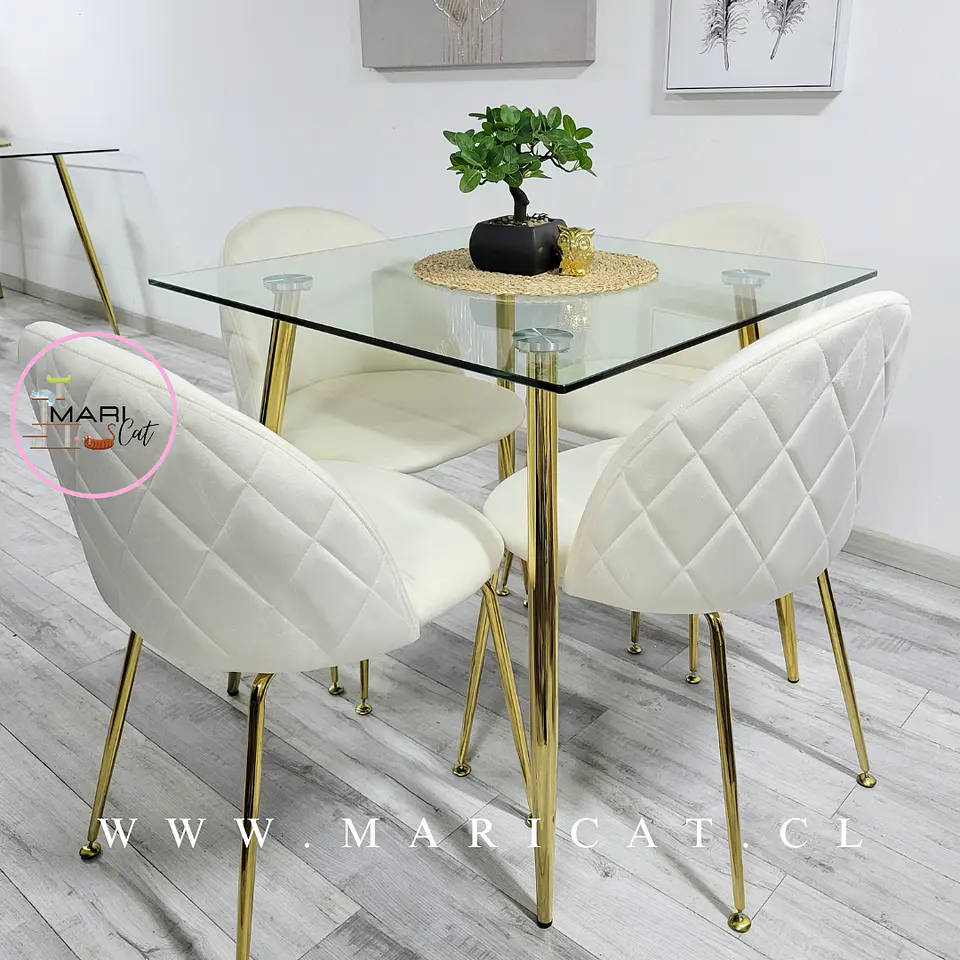 Mesa Cuadrada Francia Gold + Silla Velvet Gold 3