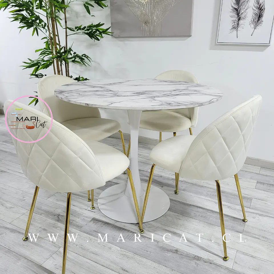 Comedor Redondo Mesa Tulip White Melamina 100 cm + 4 Sillas Velvet Blanco Hueso– Mesa 100cm + Silla Velvet  3