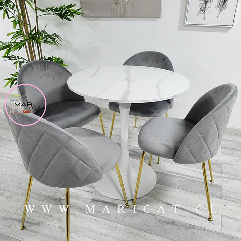 Comedor Redondo Melamina 4 Sillas Velvet – Mesa 100cm