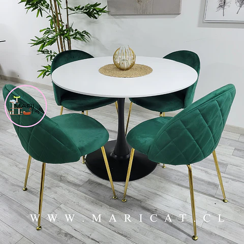 Comedor Redondo Melamina 4 Sillas Velvet – Mesa 100cm