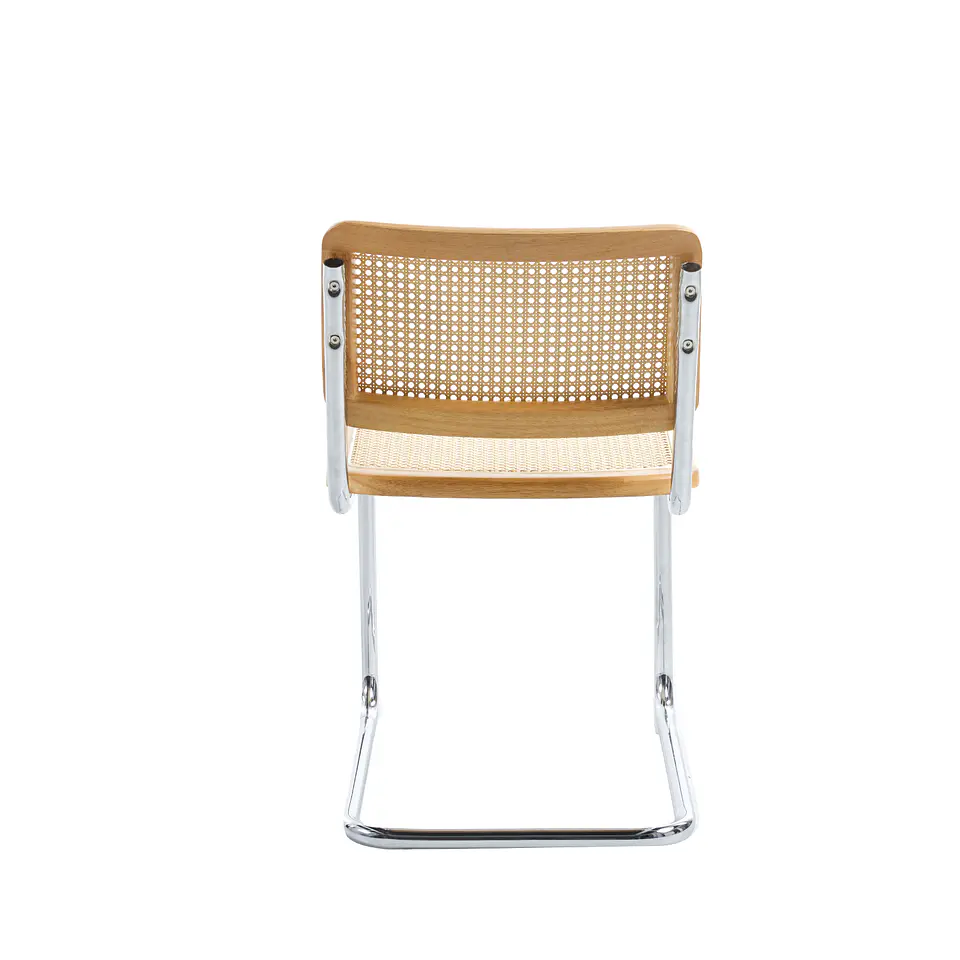 Pack de 2 Sillas Breuer de Madera y Ratán con Patas de Acero Plateado-living comedor  6