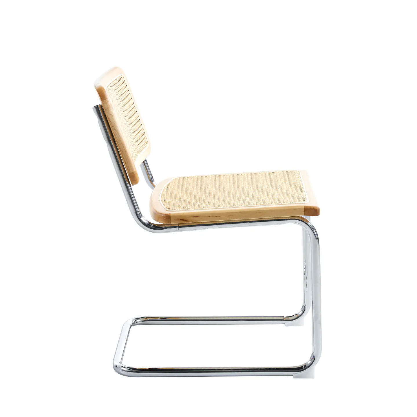 Pack de 2 Sillas Breuer de Madera y Ratán con Patas de Acero Plateado-living comedor  5