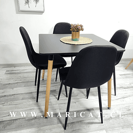 Mesa Cuadrada Eames + Sillas Spoon Lino Black