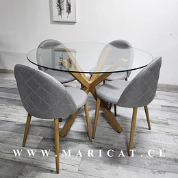 Mesa redonda vidrio Madrid Warwick + Silla Kana Lino