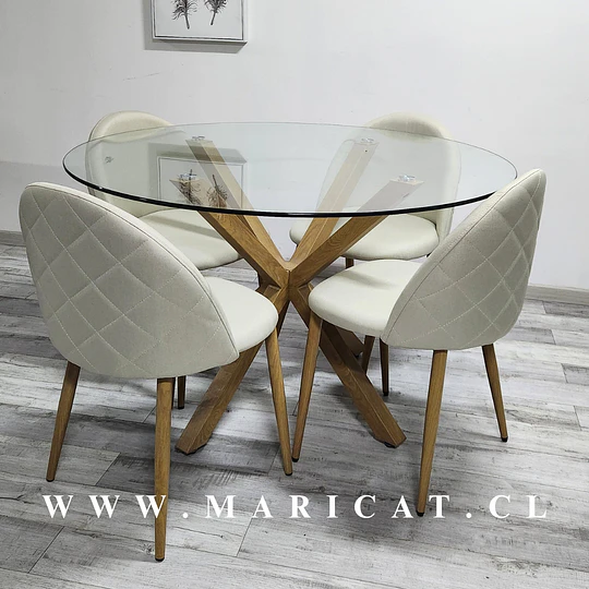 Mesa redonda vidrio Madrid Warwick + Silla Kana Lino