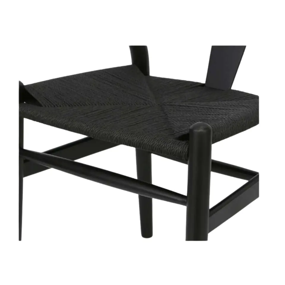 Silla Wishbone Negro Madera Asiento Tejido a Mano 2