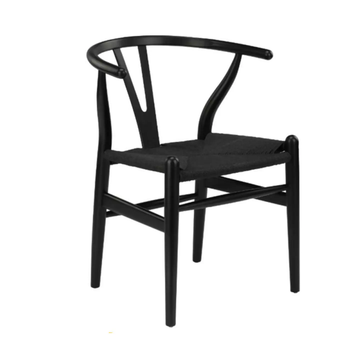 Silla Wishbone Negro Madera Asiento Tejido a Mano 3