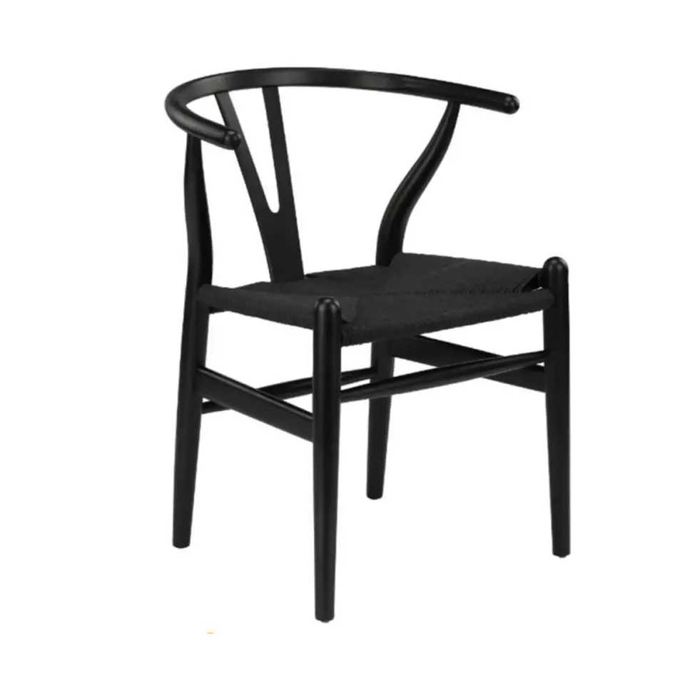 Silla Wishbone Negro Madera Asiento Tejido a Mano 3