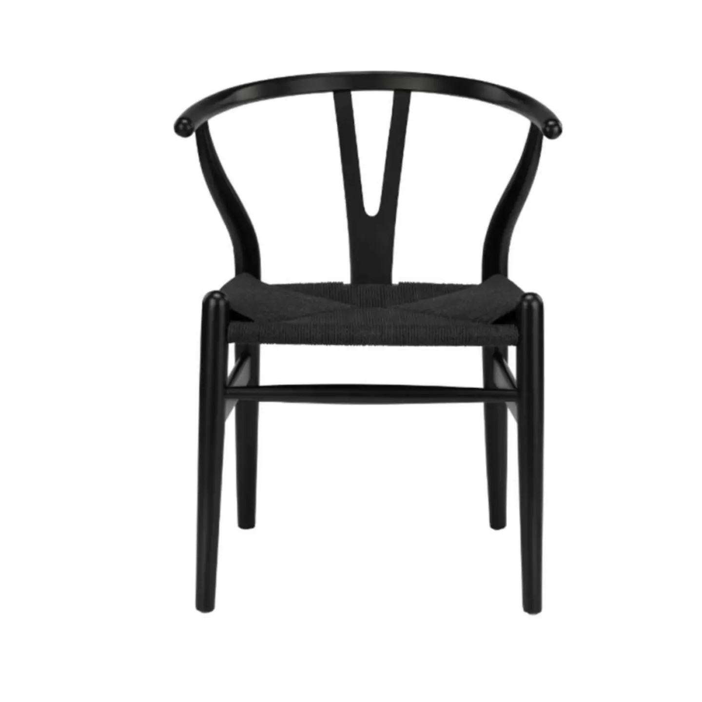 Silla Wishbone Negro Madera Asiento Tejido a Mano 4
