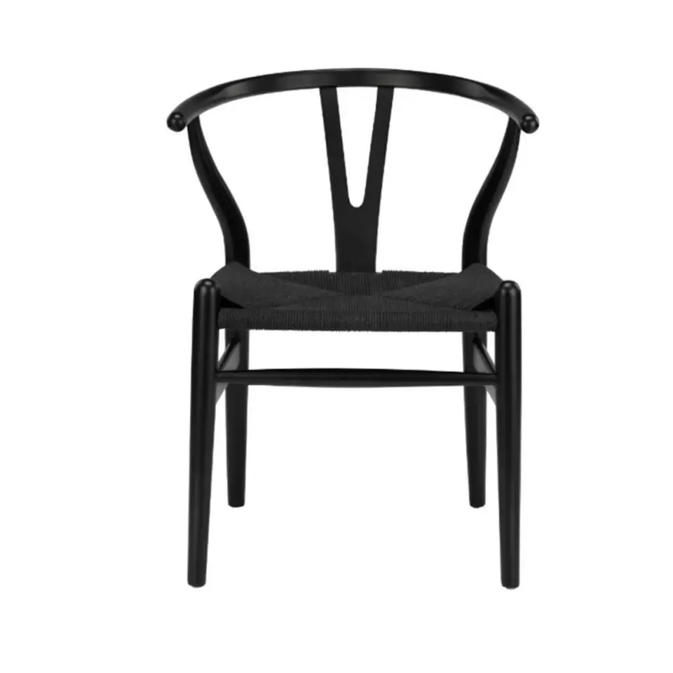 Silla Wishbone Negro Madera Asiento Tejido a Mano 4