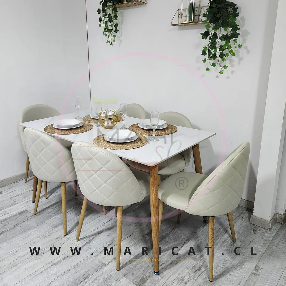 Comedor Rectangular Mármol 4 Sillas Kana Lino – Mesa 100cm 2