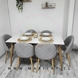 Comedor Mármol + Sillas Kana Lino – Elegancia y Confort para tu Hogar