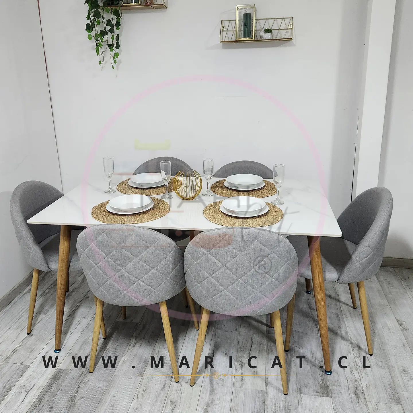 Comedor Rectangular Mármol 4 Sillas Kana Lino – Mesa 100cm 1