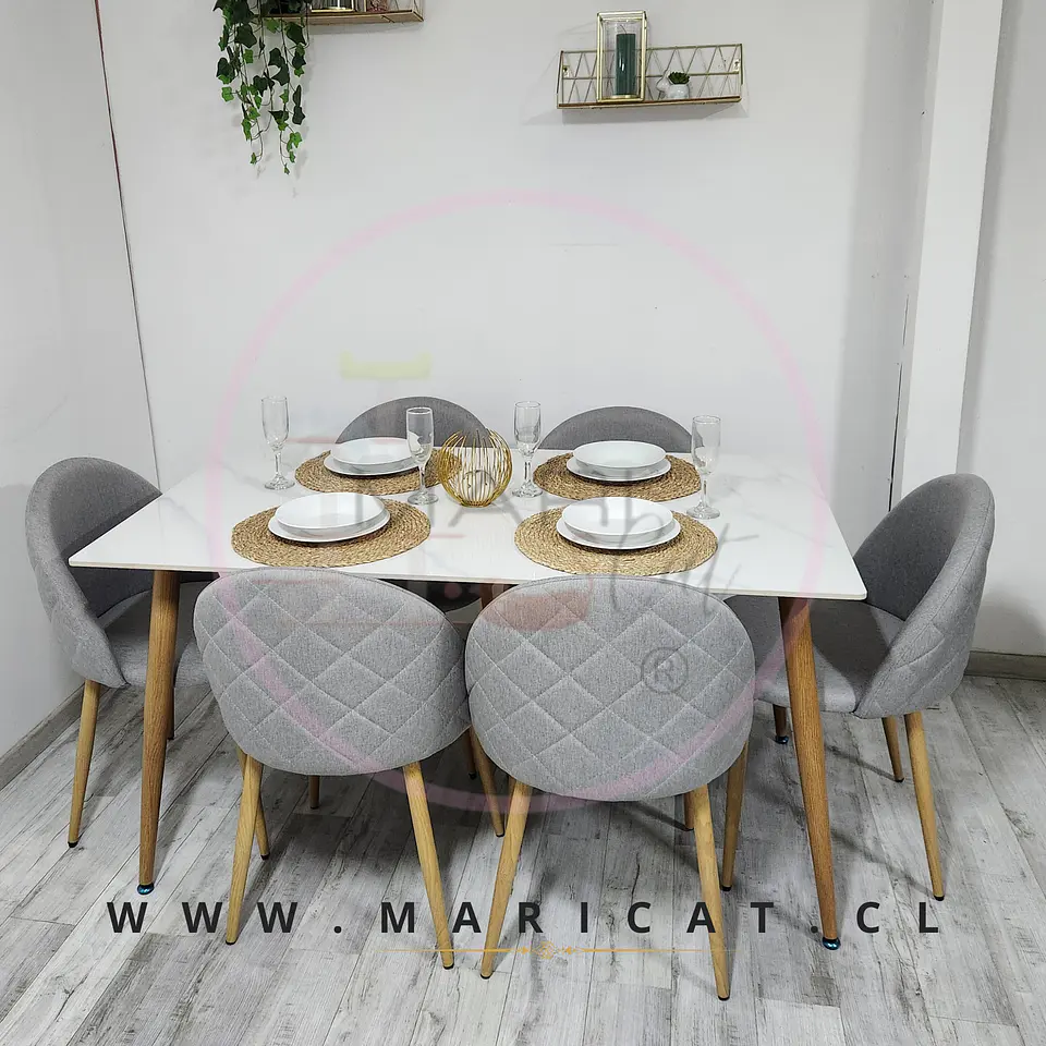 Comedor Rectangular Mármol 4 Sillas Kana Lino – Mesa 100cm 1