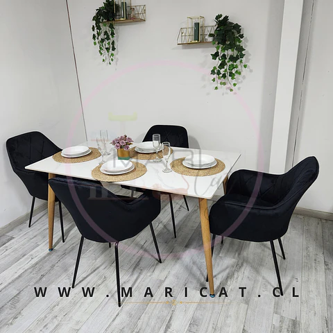Comedor Rectangular Mármol 4 Sillas Eames – Mesa 100cm
