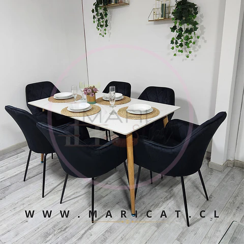 Comedor Rectangular Mármol 4 Sillas Eames – Mesa 100cm