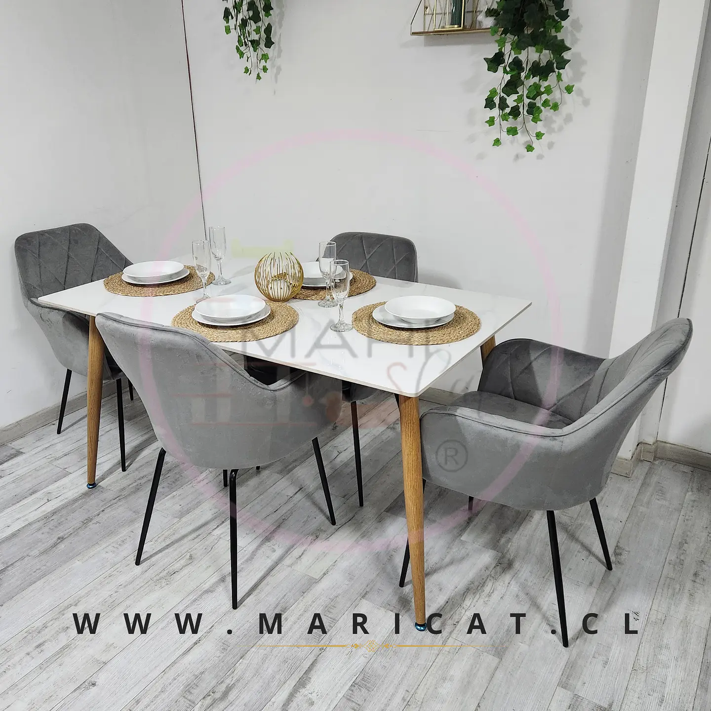 Comedor Rectangular Mármol 4 Sillas Eames – Mesa 100cm 3