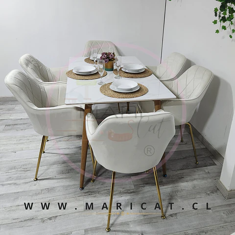 Comedor Rectangular Mármol 4 Sillas Eames – Mesa 100cm