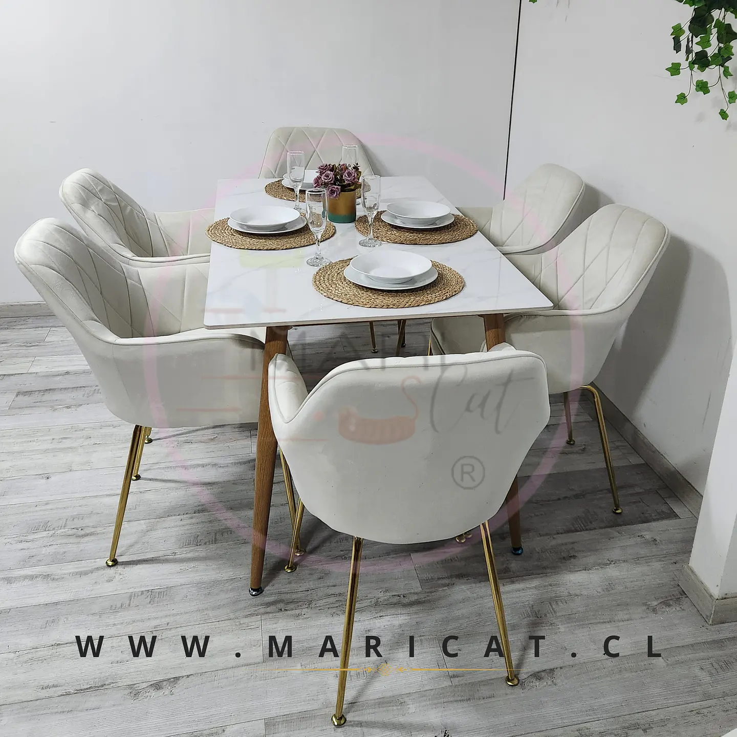 Comedor Rectangular Mármol 4 Sillas Eames – Mesa 100cm 1