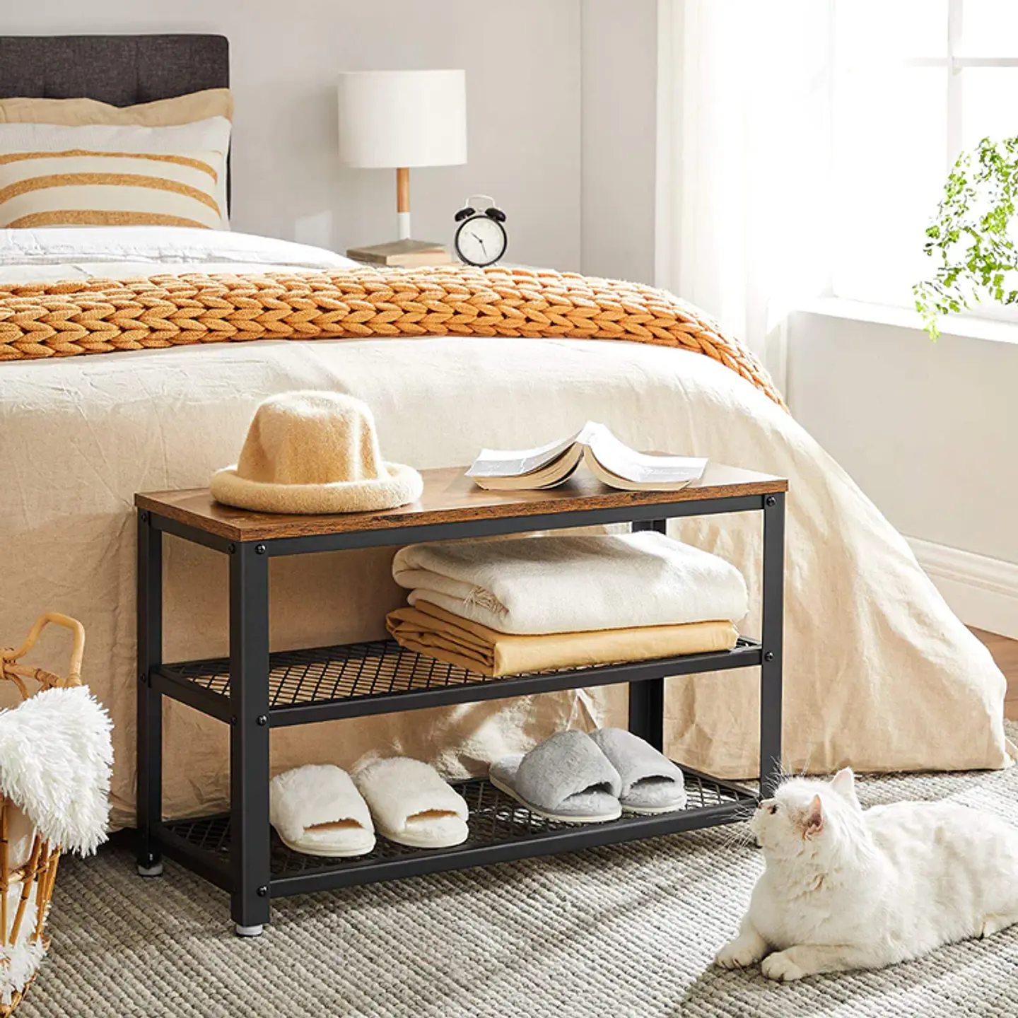Zapatero Rustic Lynge de Estilo Industrial con Doble Nivel-Recibidor Dormitorio multiuso 2