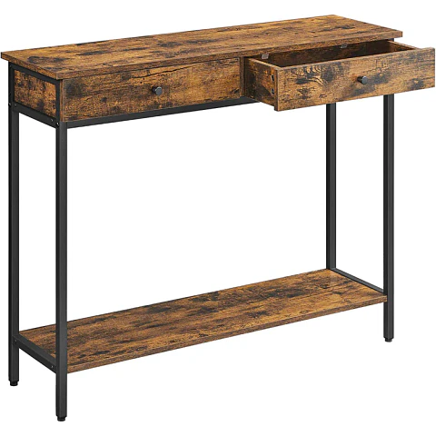 Arrimo Rustic 2 Cajones Madera Marrón Negro - Living Recibidor Pasillo