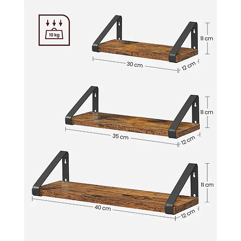 Pack 3 Repisas Flotantes MDF Metal Estilo Industrial