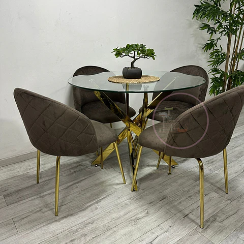 Comedor Redondo Vidrio 4 Sillas Velvet – Mesa 100cm