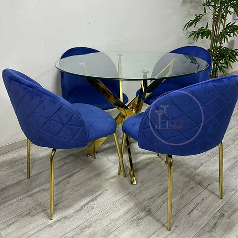 Comedor Redondo Vidrio 4 Sillas Velvet – Mesa 100cm