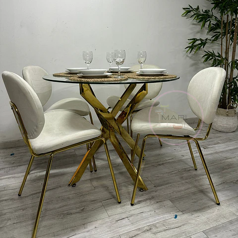 Mesa Cruzada Gold + Silla Elegant Velvet Gold