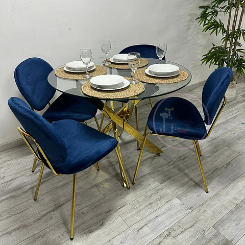 Mesa Cruzada Gold + Silla Elegant Velvet Gold