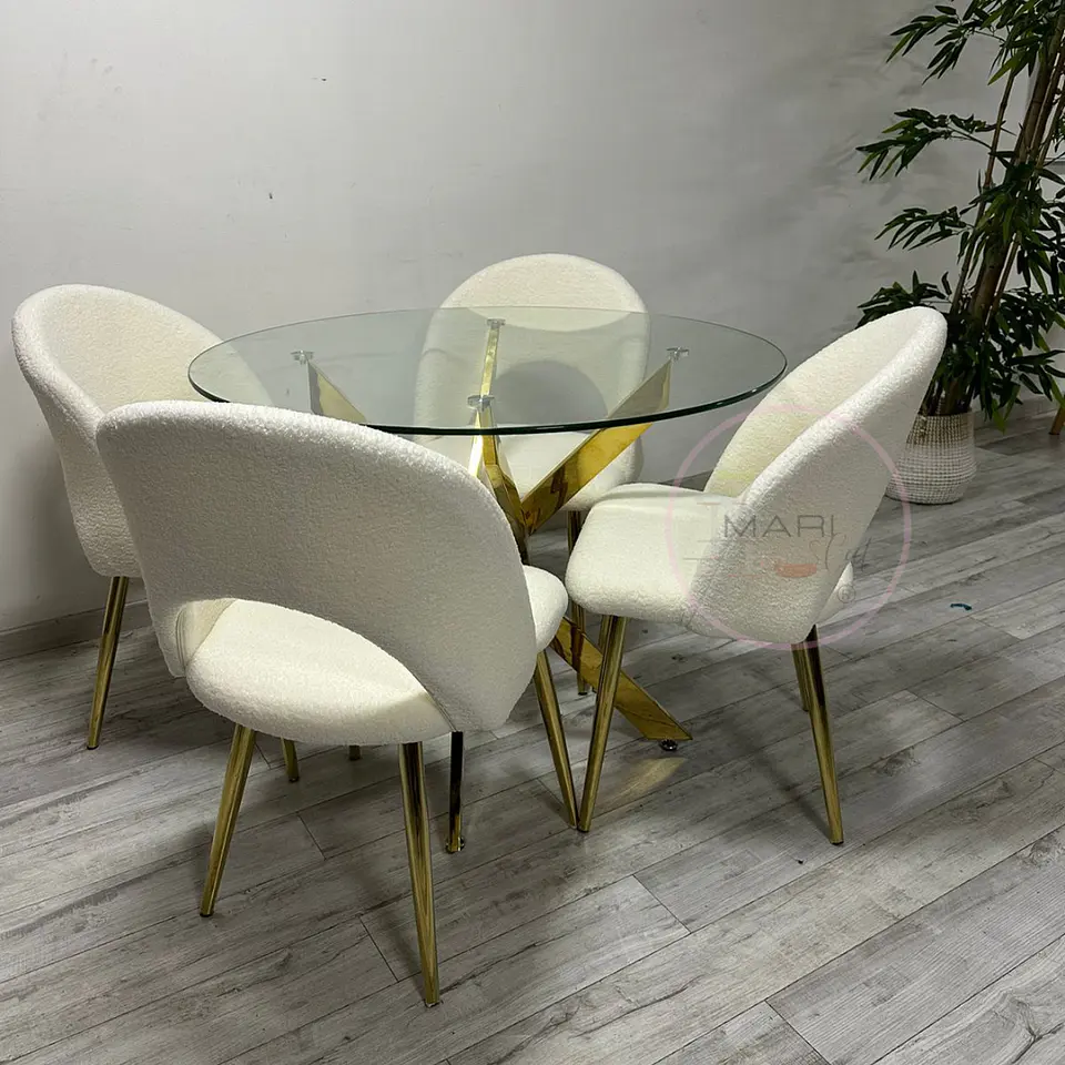 Comedor Redondo Vidrio 4 Sillas Boucle – Mesa 100cm 1