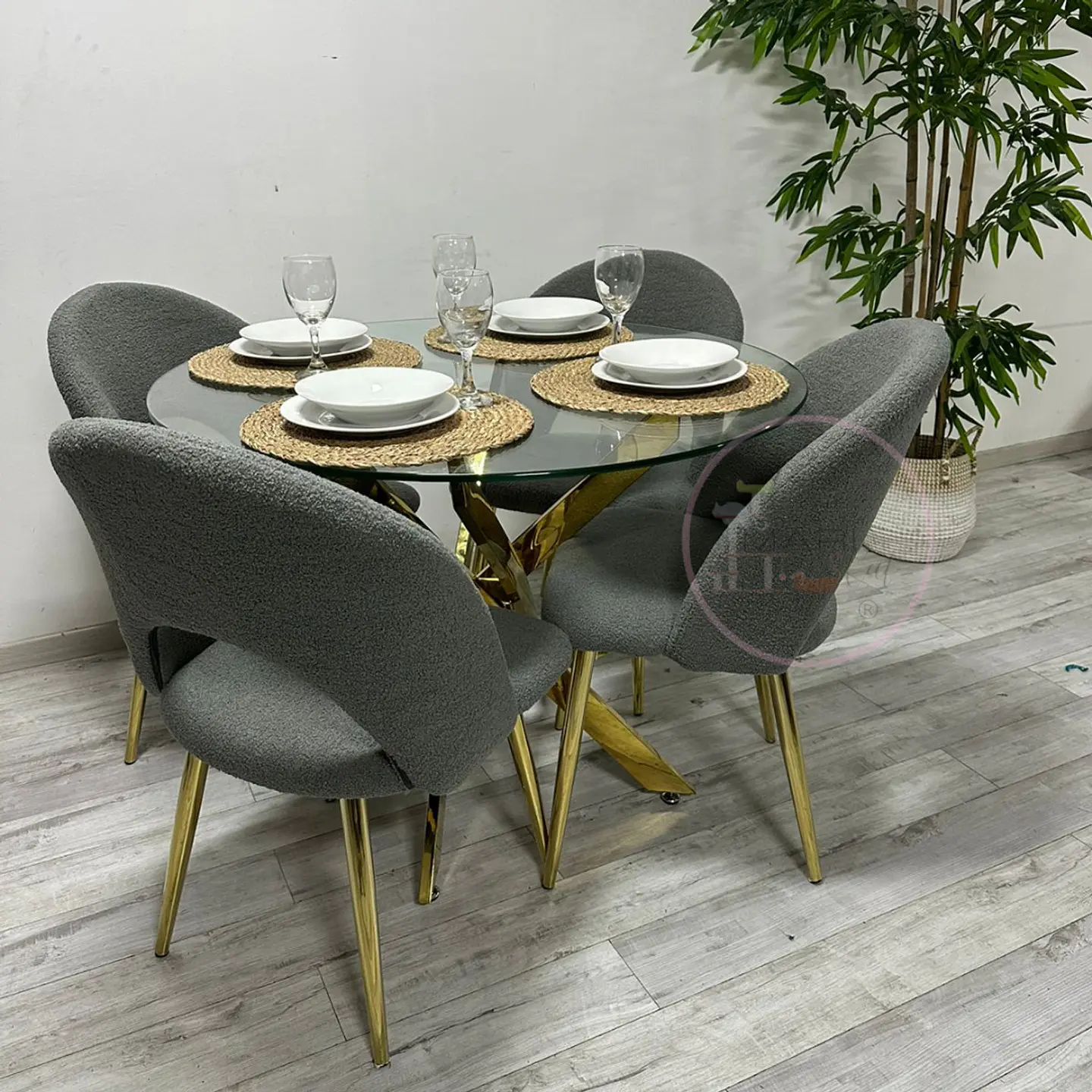 Comedor Redondo Vidrio 4 Sillas Boucle – Mesa 100cm 2