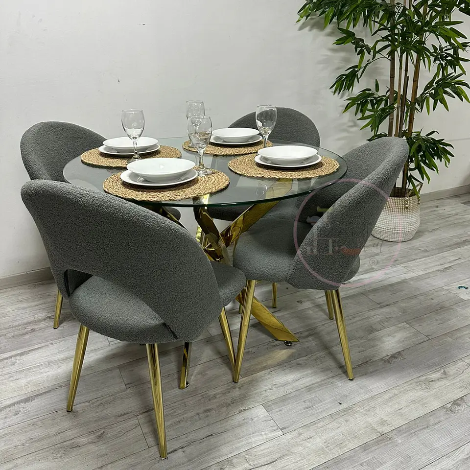 Comedor Redondo Vidrio 4 Sillas Boucle – Mesa 100cm 2